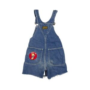 Vtg Sanforized Kids Denim Shortalls 2T Porky Pig Cut Off Overalls USA 60s 70s